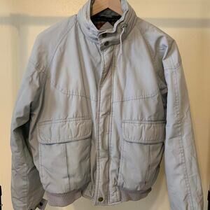 Vintage Puff Gray Jacket Weather Breaker Hidden Hood Insulated Bomber Jacket